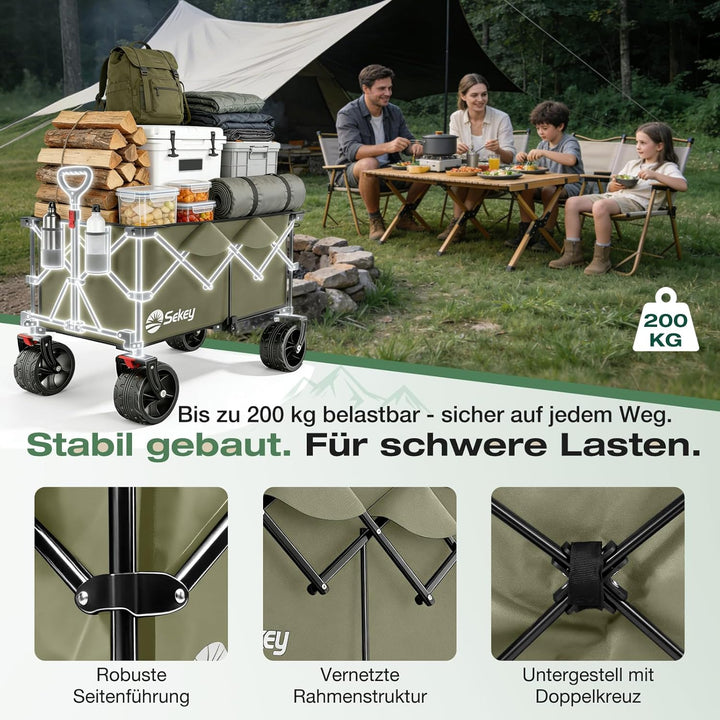 Sekey XXL Plus Bollerwagen Faltbar 200L 200KG Belastbar, Faltbollerwagen mit Extra Breite 17x10 cm A