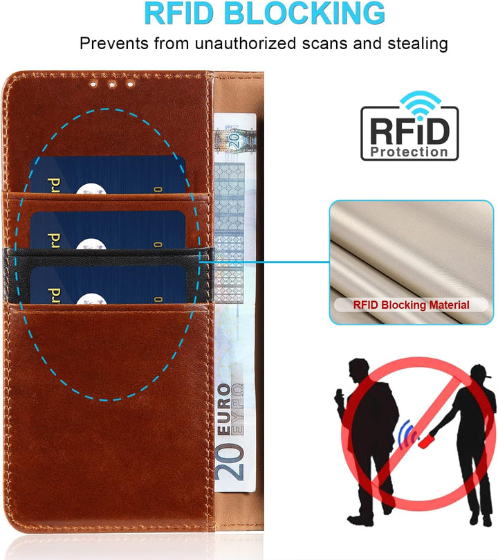 LENSUN Echtleder Hülle für Samsung Galaxy S23 Plus, Handyhülle [Echtes Leder] [Kartenfach] [RFID Sch