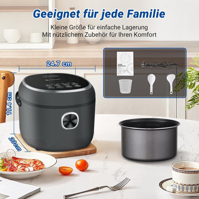 AMZCHEF Reiskocher 2L Mini Reiskocher für 1-4 Personen, 4 Tassen (ungekocht), 400W Elektrischer Reis