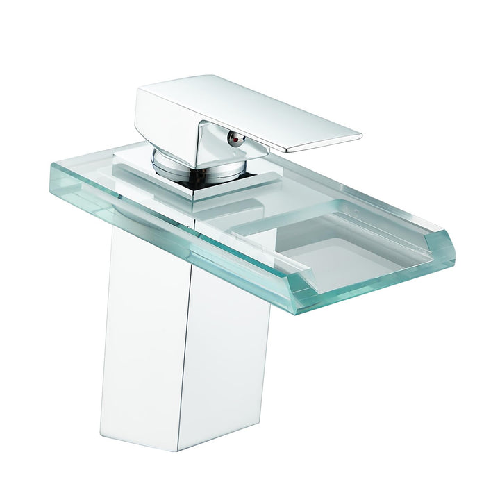 Wasserhahn Bad,Wasserfall Armatur Badezimmer Glas,Einhand-Waschtischarmatur,Chrome, Chrome