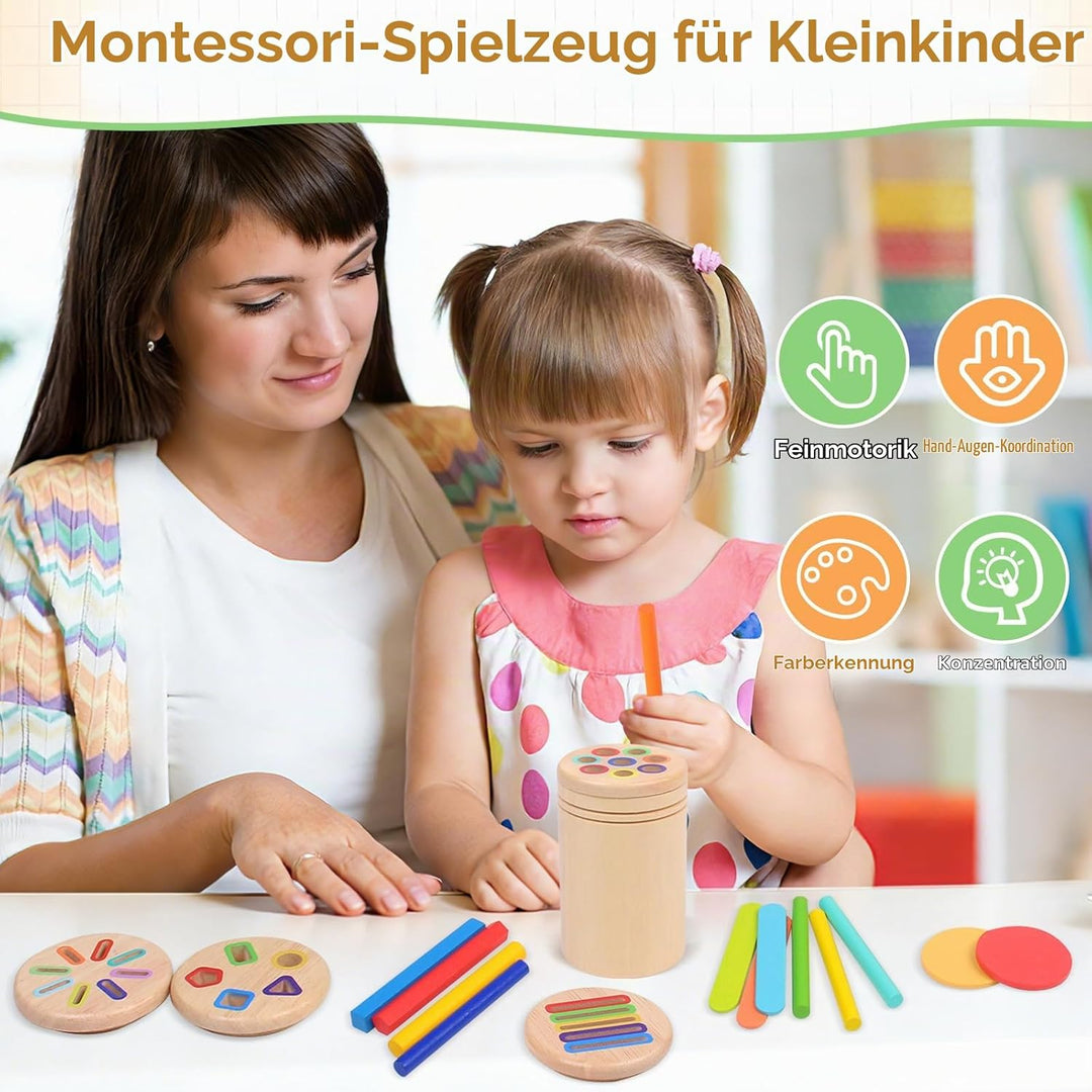 Montessori Spielzeug ab 1 2 3 Jahre – 4-in-1 Holzspielzeug mit Motorik, Sortier- und Sensorikspiel,