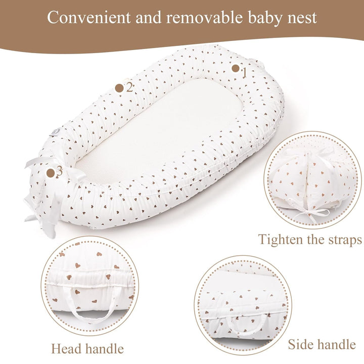 EAQ Babynest Nestchen Baby Weiches Atmungsaktives baby bett für Neugeborene Geschenk 100% Baumwolle