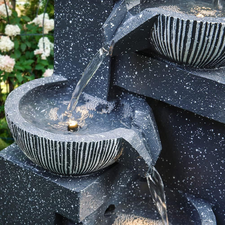 BTGGG Solarbrunnen für Draussen,4-Stufiger Kaskaden Solar Springbrunnen Gartenbrunnen mit LED-Licht
