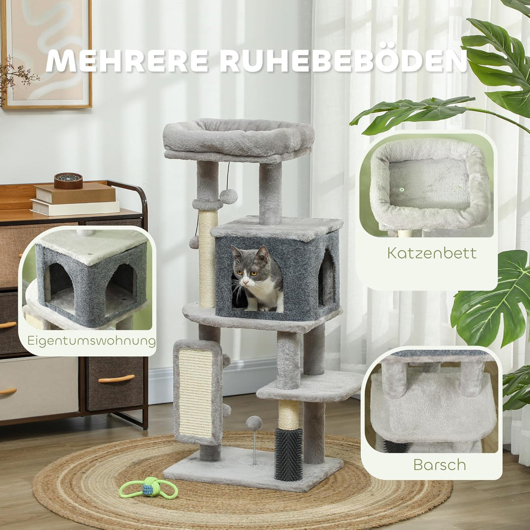 PawHut Kratzbaum 104 cm mehrstöckiger Katzenbaum mit Katzenhöhle, Bett, Katzenkratzbaum mit Sisal-Kr
