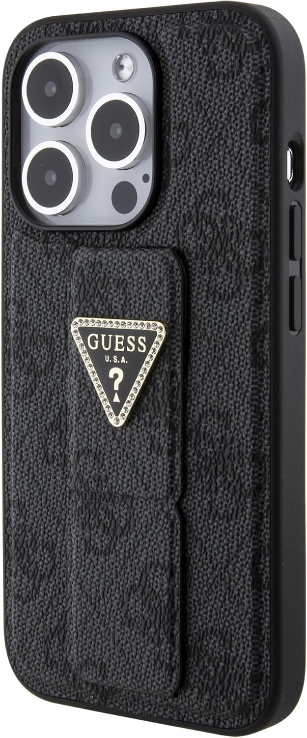 Guess iPhone 15 Pro Hülle [Offizielles Lizenz] von CG Mobile | Grip Stand Case mit PU 4G Dreieck Str