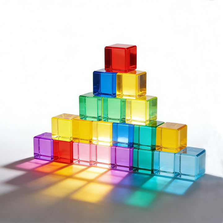 Lixstyea 20pcs Acryl Bausteine Kinder - Sensorik Bausteine Jelly Blocks, Lichtbausteine, Montessori