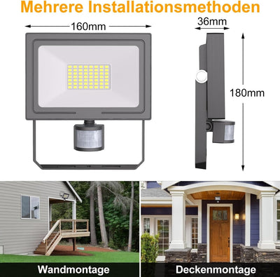 MEIKEE 50W LED Strahler mit Bewegungsmelder 4700 LM 6500K Superhell LED Fluter mit Sensor IP66 Wasse