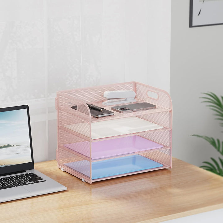 Marbrasse Schreibtisch Ablagen Organizer,4-Stufige Brief Papier Ablage mit Griff,Metall Gitter Desig
