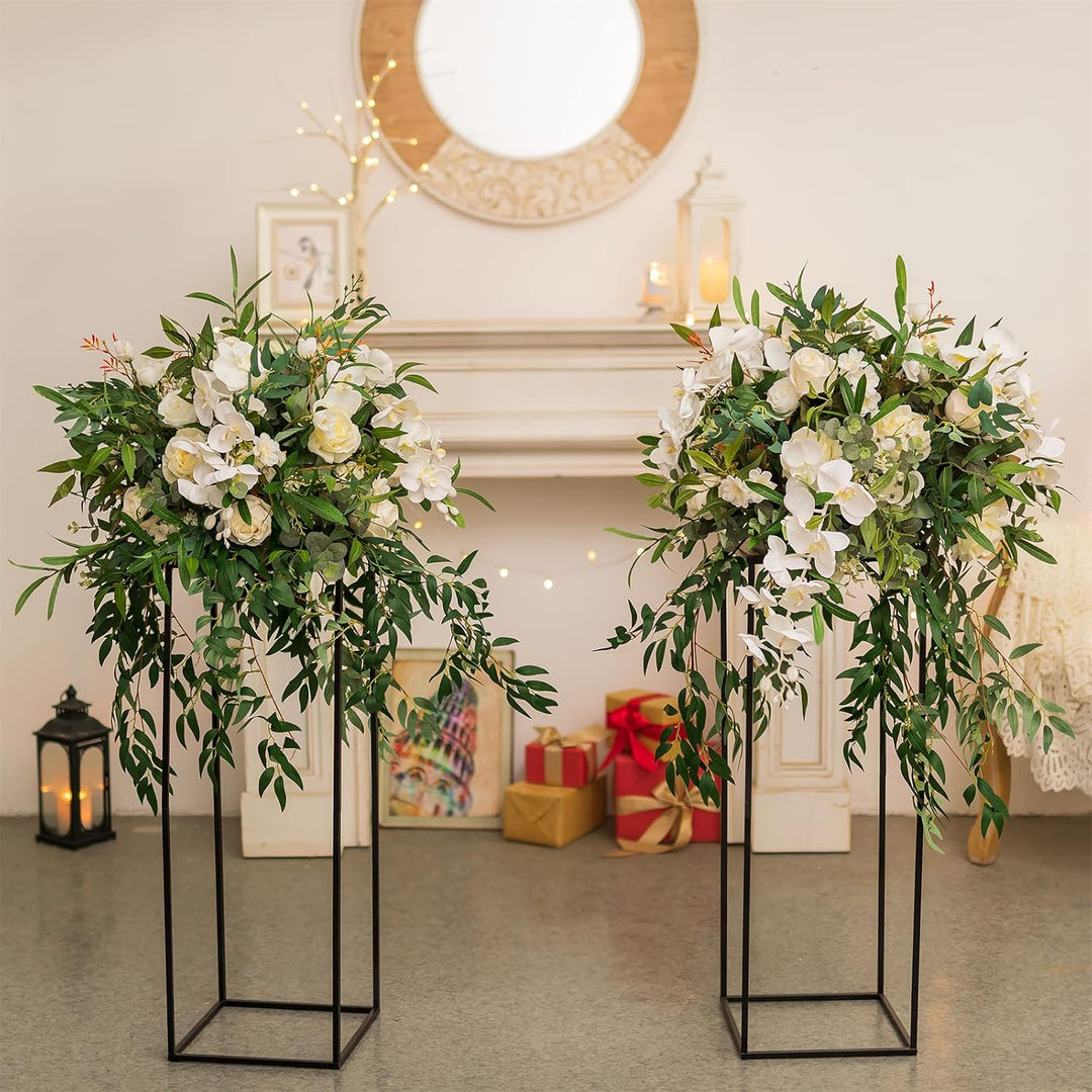 Sziqiqi 80cm Metall Schwarz Vasen mit Platte Hochzeits Tischdekoration – 2 Stück Hoch Vase Blumensäu