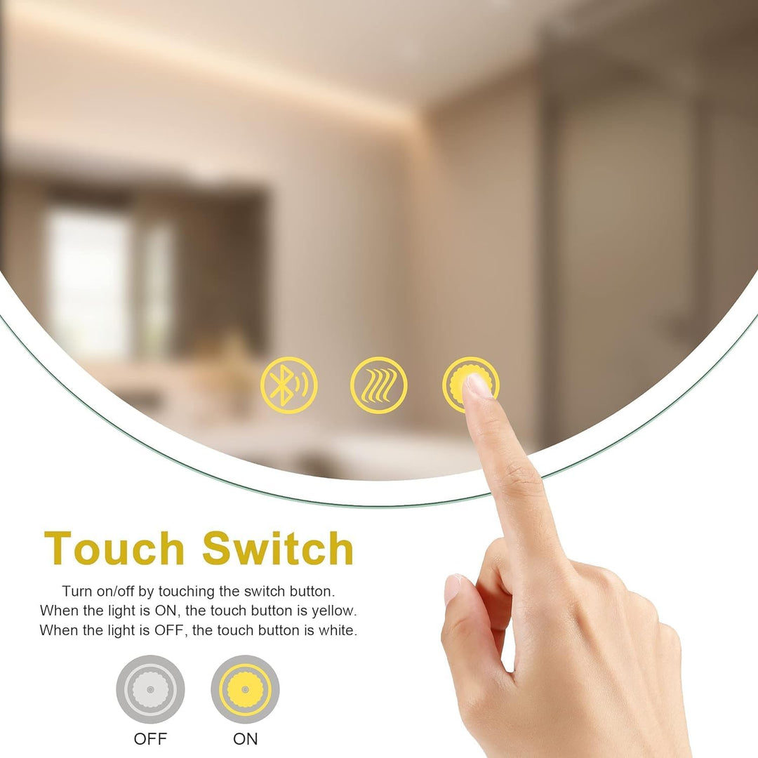 AI-LIGHTING Badspiegel mit Beleuchtung Bluetooth Rund 60 cm Badezimmer Spiegel mit Led Licht, 3 Lich