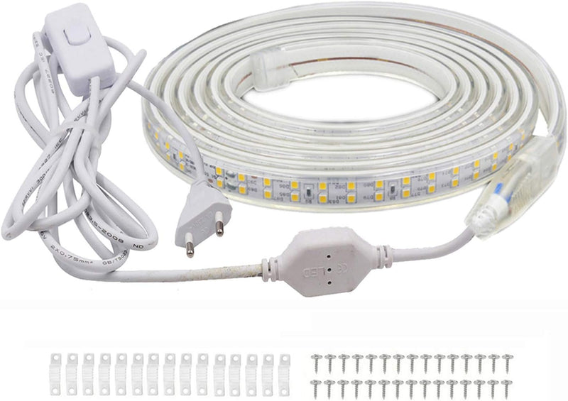 FOLGEMIR 3m LED Band mit Schalter Kalt Weiss, 2835 SMD 180 Leds/m Streifen, 220V 230V Strip, sehr he