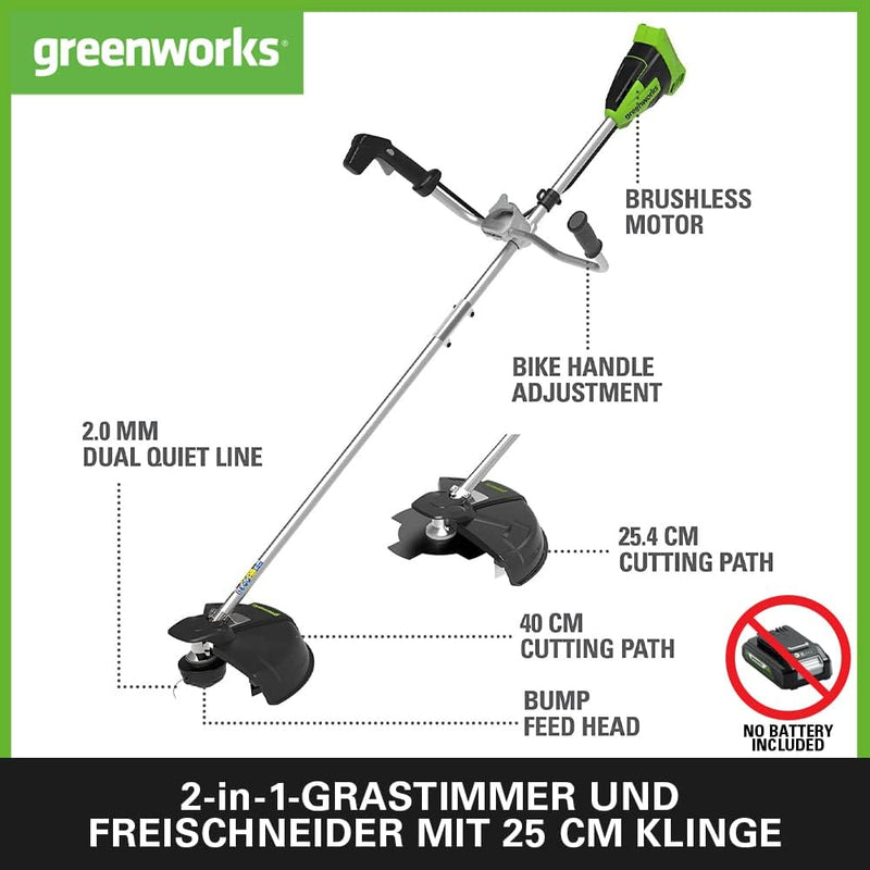 Greenworks GD40BCB Akku Freischneider mit bürstenlosem Motor, Geschirr, Motorradgriff, 40 cm Schnitt