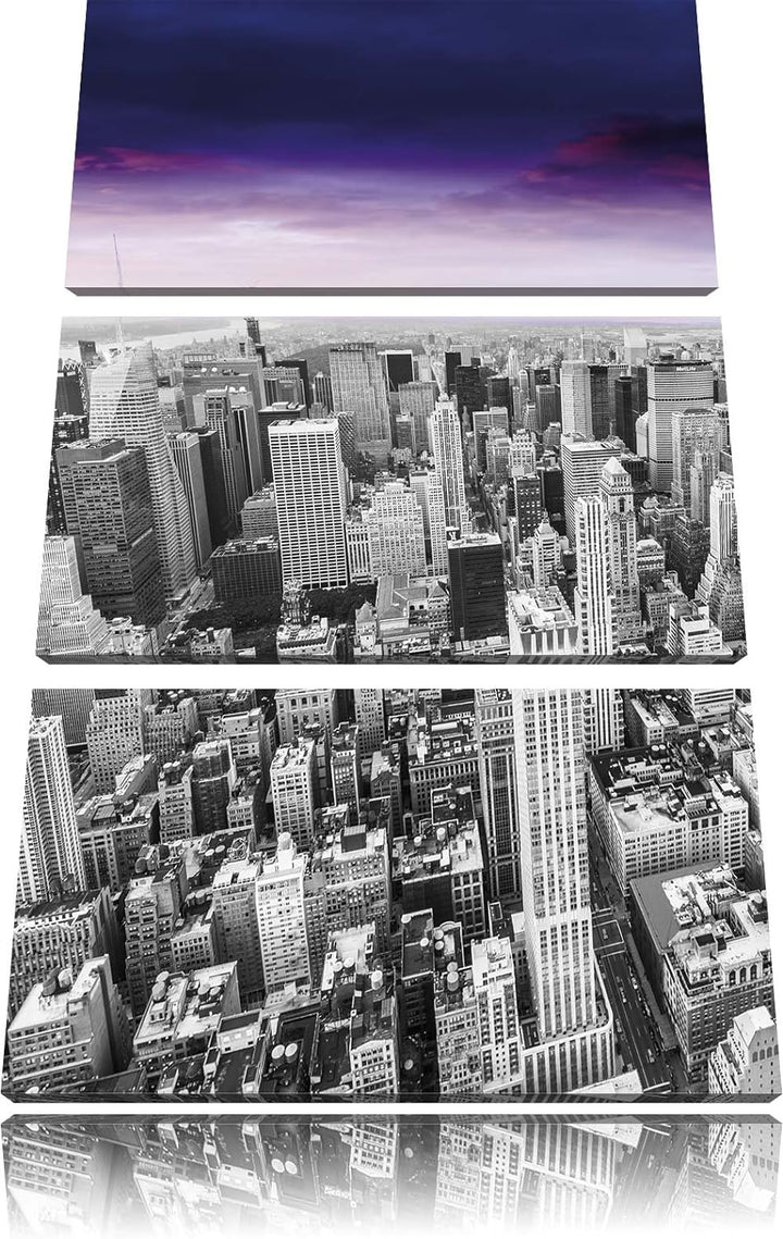Pixxprint Skyline von New York am späten Abend als Leinwandbild/Grösse: 3 Teilig (120x80) cm/Wandbil
