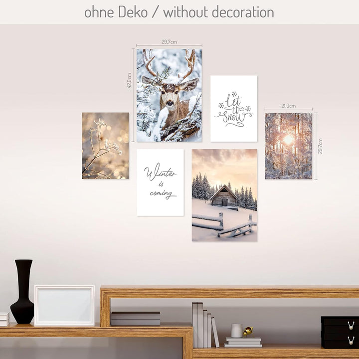 Kreative Feder Poster-Set | Winter | 6 Bilder Deko Wohnzimmer Modern Schlafzimmer Bild für Ihre Wand