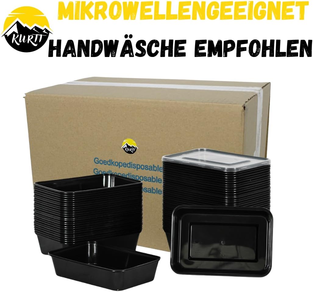 KURTT 100 Stück, Mealprep-Behälter, Mahlzeitsbehälter, Mikrowellenschalen mit Deckeln, Frischhaltebe