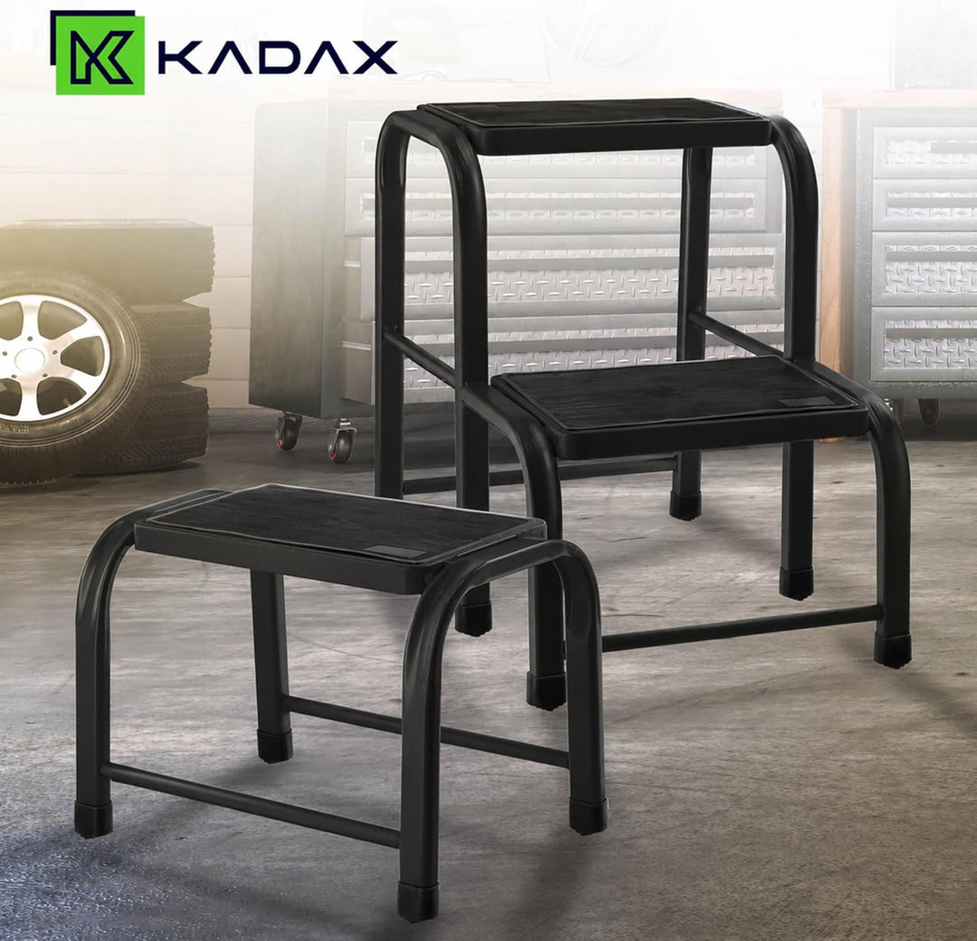 KADAX Tritthocker 2-stufig aus Aluminium, rutschfeste Stufen, stabil bis 150 kg, Klapptritt/Haushalt