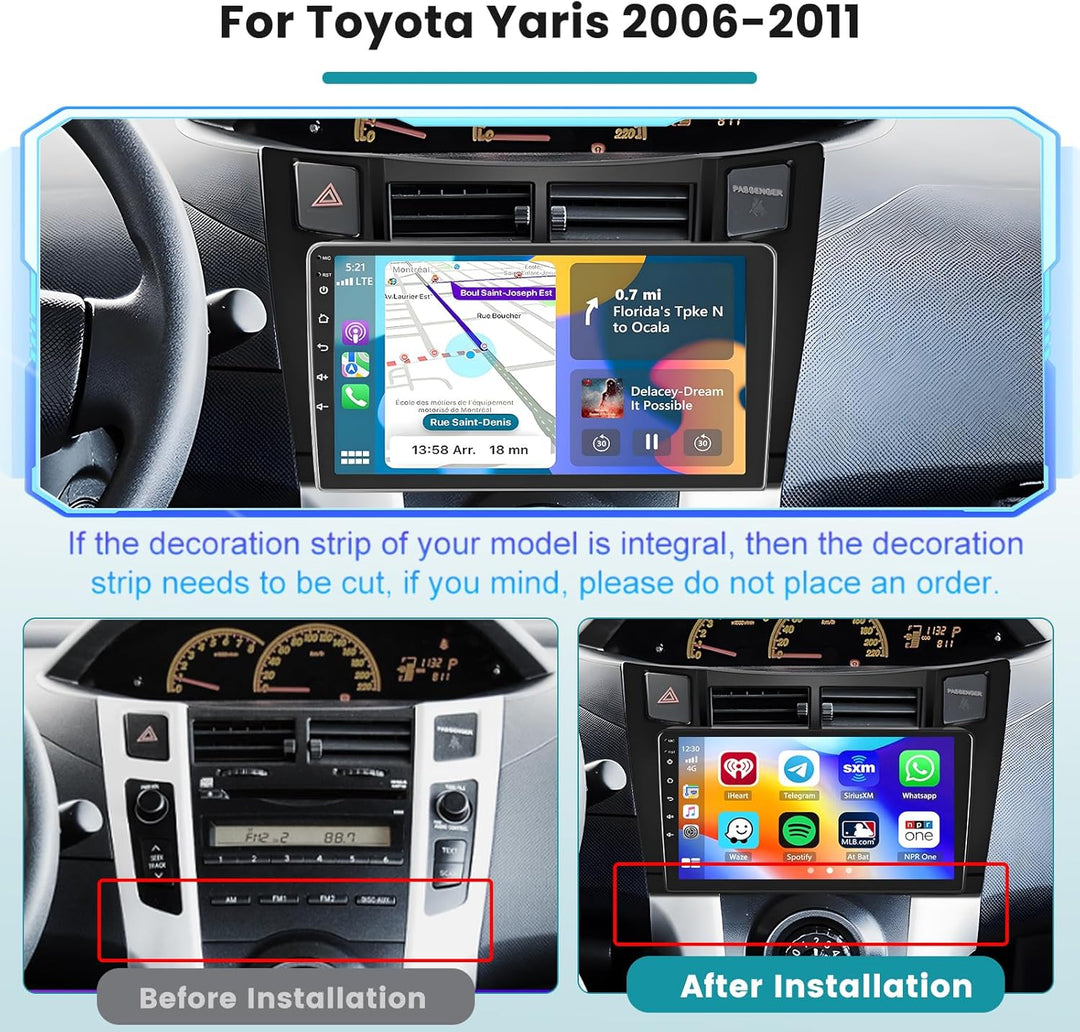 Hikity 2G 64G Android 15 Autoradio Navi Für Toyota Yaris 2005-2011 mit Wireless Carplay Android Auto
