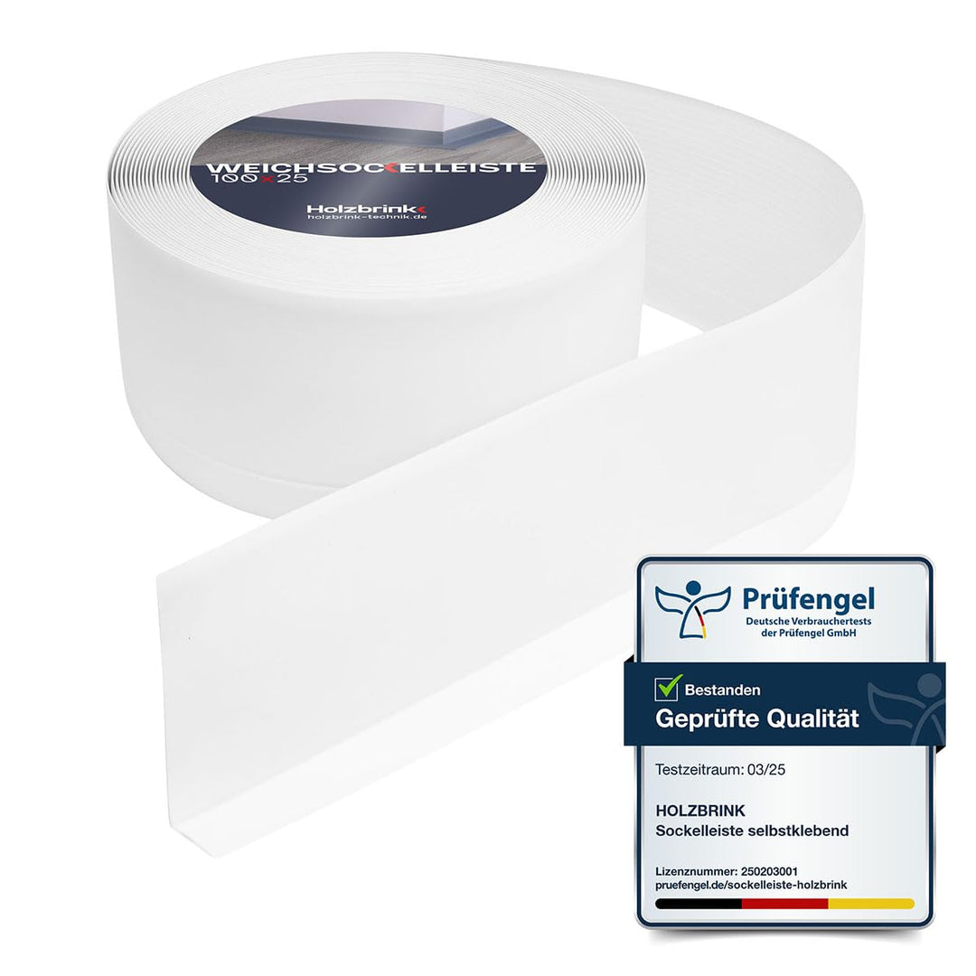 HOLZBRINK Weichsockelleiste Weiss Knickleiste ohne Klebestreifen, Material: PVC, 100x25mm, 20 Meter