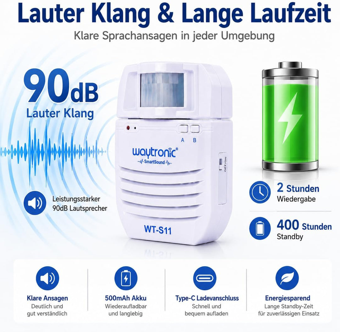 Waytronic PIR Infrarot-Bewegungssensor, aktivierter Sound-Player, Bewegungsmelder für Türgrüsse, Ind