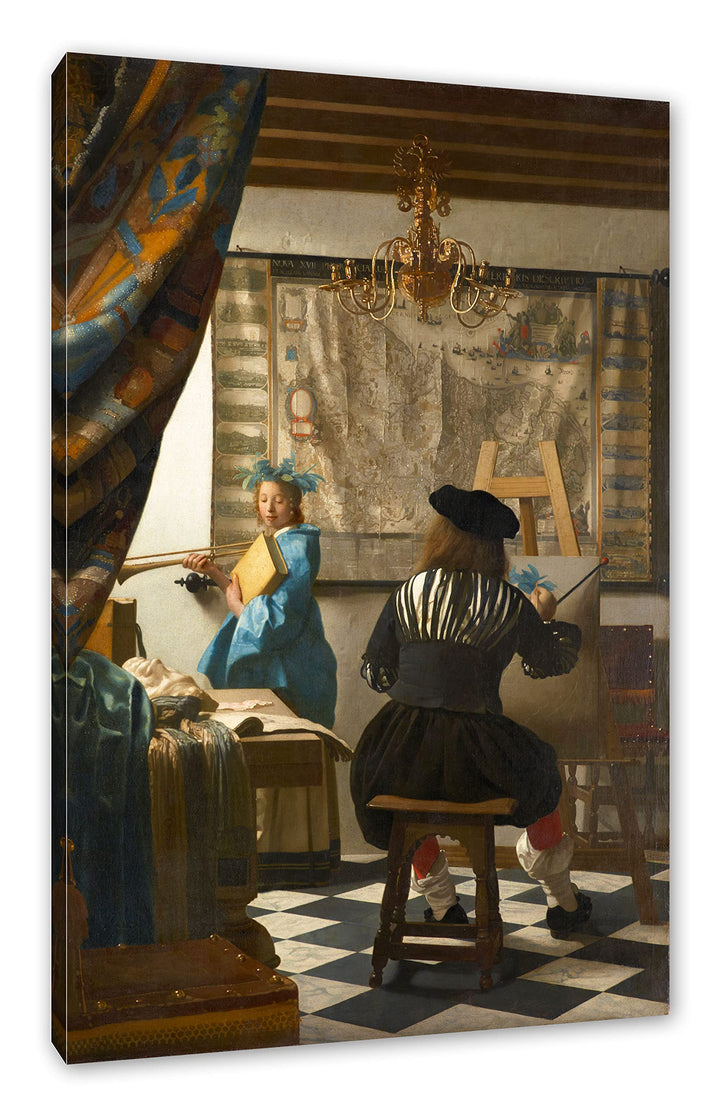 Johannes Vermeer - Die Allegorie der Malerei als Leinwandbild / Grösse: 100x70 cm / Wandbild / Kunst
