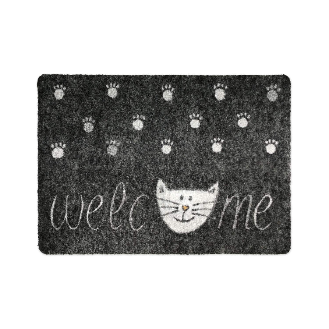 deco-mat Fussmatte Katze 50 x 70 cm Grau - Fussmatte mit Katzen - rutschfest &amp; waschbar - Schmutzfan