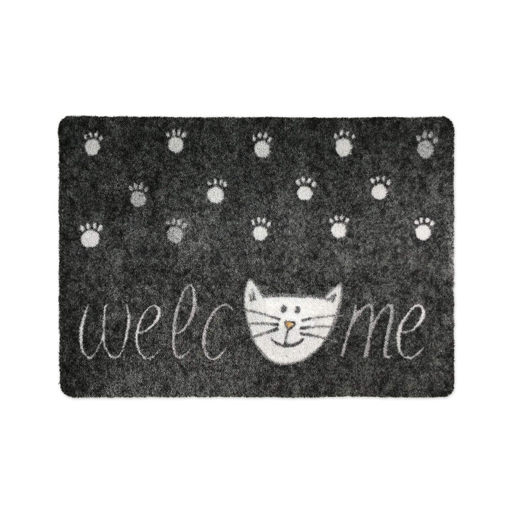 deco-mat Fussmatte Katze 50 x 70 cm Grau - Fussmatte mit Katzen - rutschfest &amp; waschbar - Schmutzfan