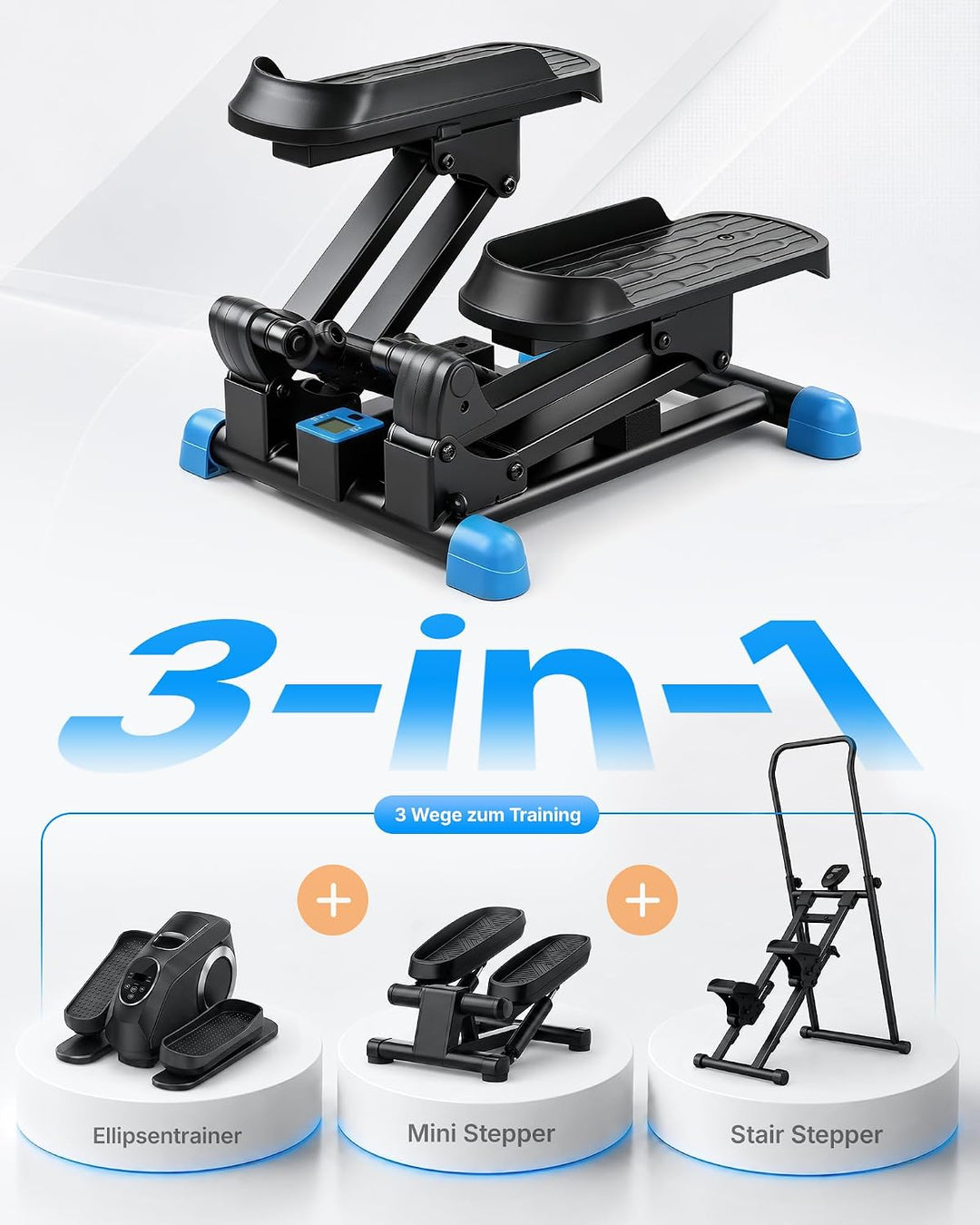 MERACH 3-in-1 Mini-Stepper für Zuhause Mit grosser Schritt &amp; Dämpfung | 6X Stärkeres Brennen Mit 12"