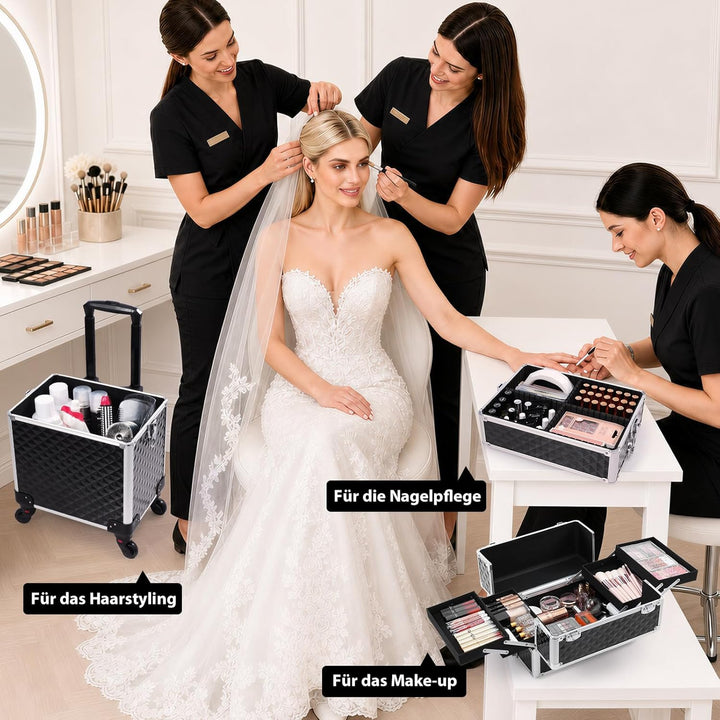 Make up Koffer Kosmetikkoffer Trolley Kosmetik Trolley 3-in-1 Schminkkoffer mit Rollen Friseurkoffer