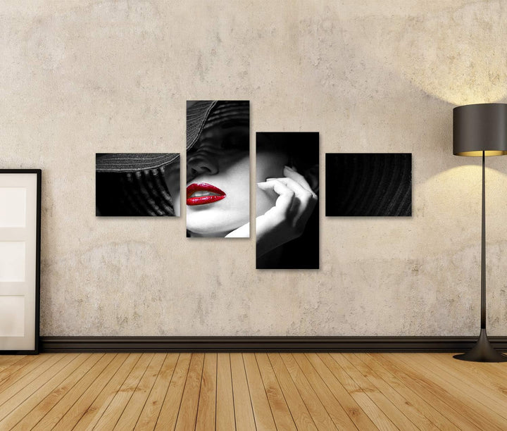 islandburner Bild auf Leinwand Mysteriöse Frau Mit Schwarzem Hut Und Roten Lippen Bilder Wandbilder