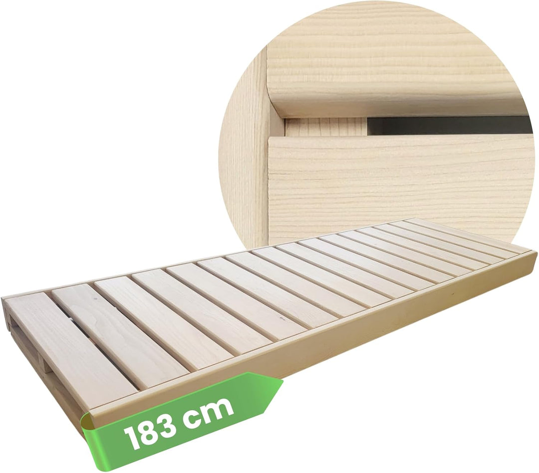 Suleno® Sauna Zubehör – Saunaliege Holz aus Hemlock, kürzbar, astarm – Saunabank LARVIK in 3 Grössen