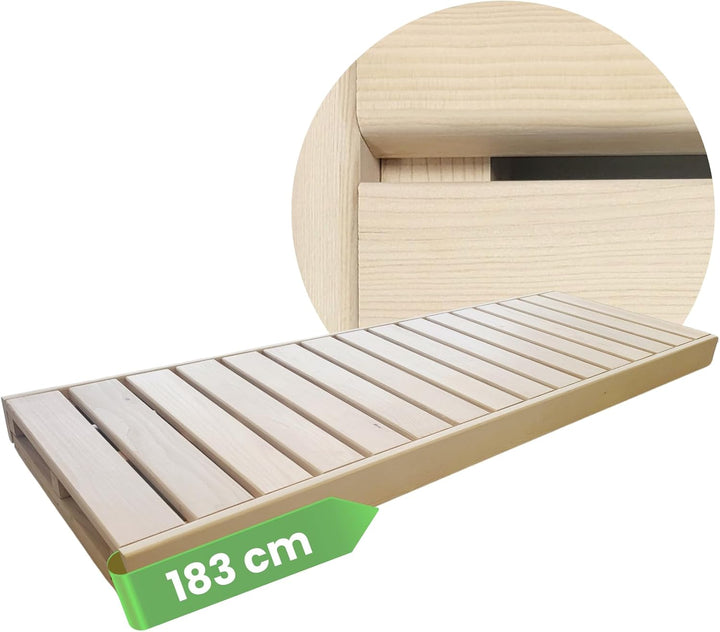Suleno® Sauna Zubehör – Saunaliege Holz aus Hemlock, kürzbar, astarm – Saunabank LARVIK in 3 Grössen
