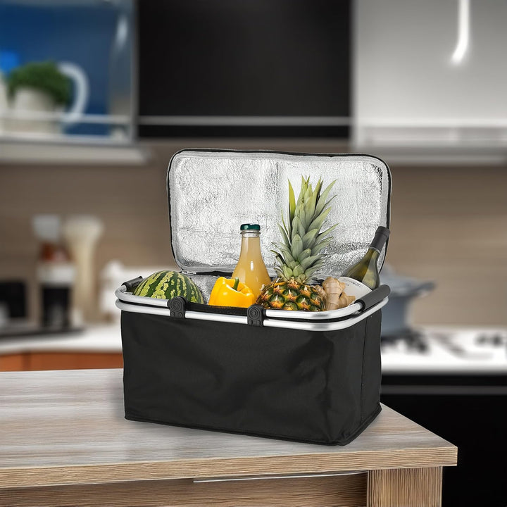 Einkaufskorb 30 Liter schwarz mit Kühlfunktion - 48 x 24 cm - Thermo Einkaufstasche mit Zwei Griffen