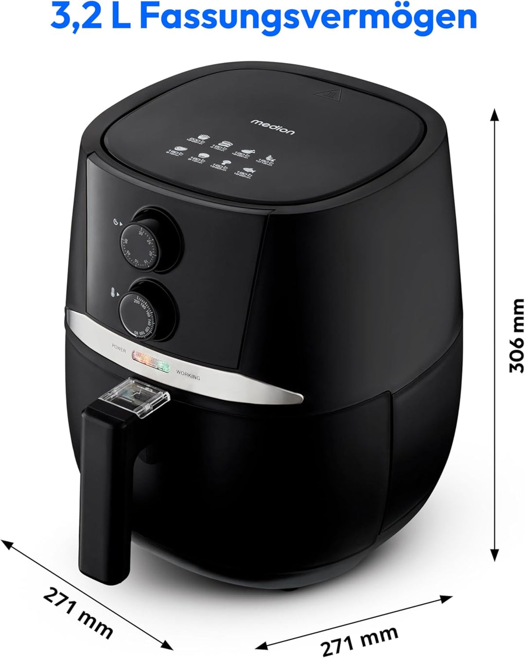 MEDION Heissluftfritteuse (3,2 Liter Frittierkorb, ca. 1400 Watt, einfache Bedienung, ölfreies Fritt