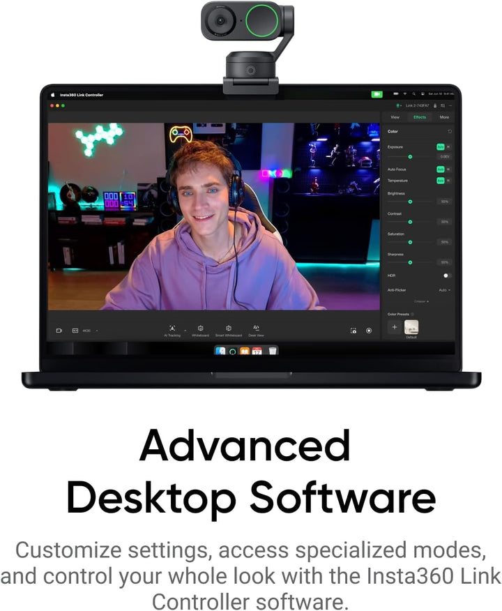 Insta360 Link 2 Standard Bundle - 4K Webcam für PC/Mac, 1/2" Sensor, KI-Tracking, HDR, Mikrofon mit