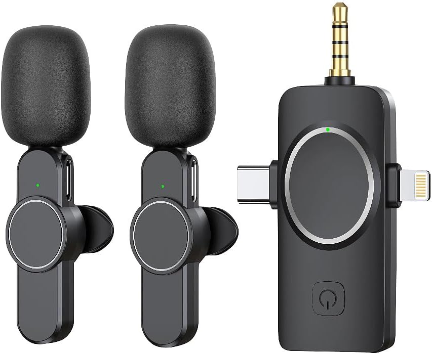 Callstel Funkmikrofon: 2er-Set Ansteck-Funk-Mikrofone, Akku, für USB-C, 8-PIN, 3,5-mm-Klinke (Smartp