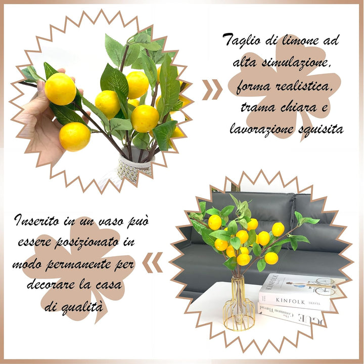 DHER 5pcs Künstlicher Zitronenzweig, Simulation Obst Dekoration, für Haus, Tischdekoration, Hochzeit
