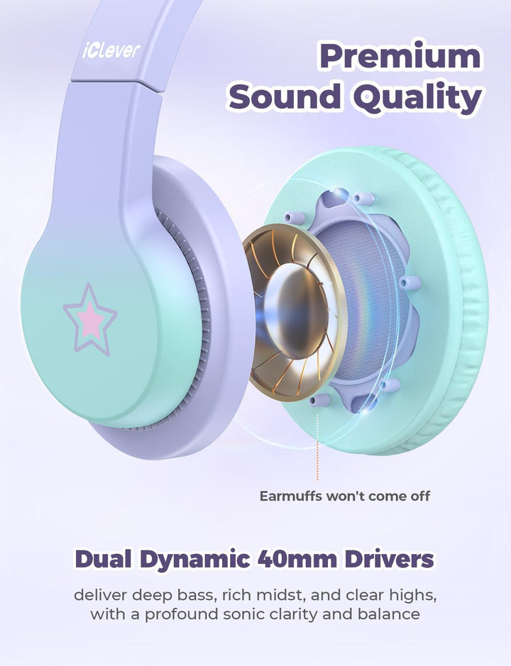 iClever Kinder Kopfhörer, Kinderkopfhörer mit Kabel 85dBA Sichere Lautstärke, HS19S Stereo-Sound Ove