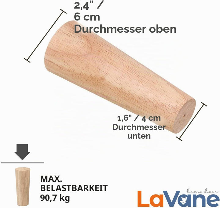 8cm Holz Tischbeine, La Vane 4 Stück Massivholz Konisch Ersatz Möbelfüsse Möbelbeine mit Montageplat