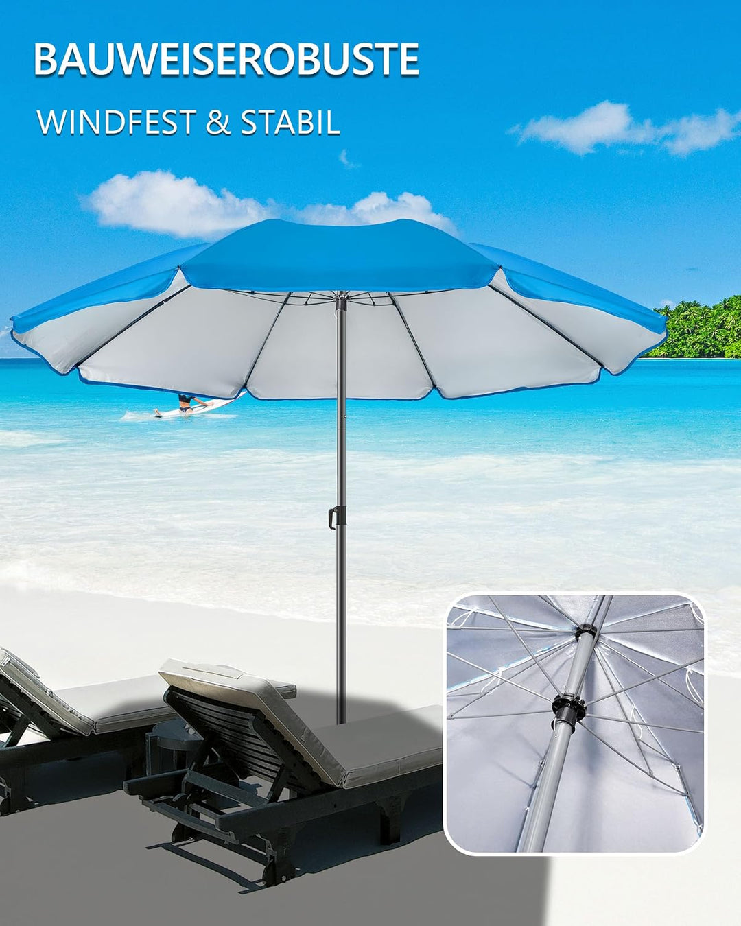 4smile Sonnenschirm Strand Ø 160 cm - UPF 50+ Praktischer Reise Sonnenschirm für Koffer - Funktionel