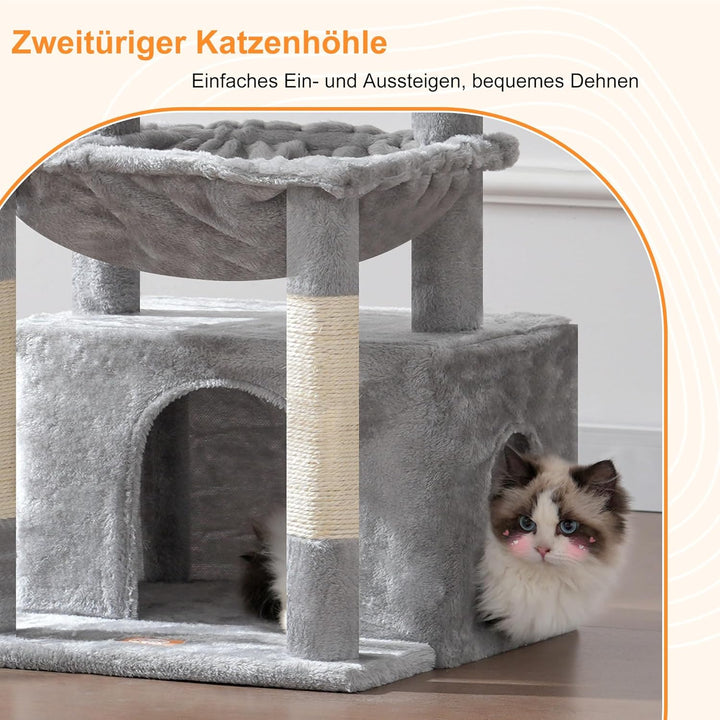 Heybly Kratzbaum, Katzenbaum mit Extra Grossem, Weichem Katzenkorb, Katzenkratzbaum mit Geräumigem K