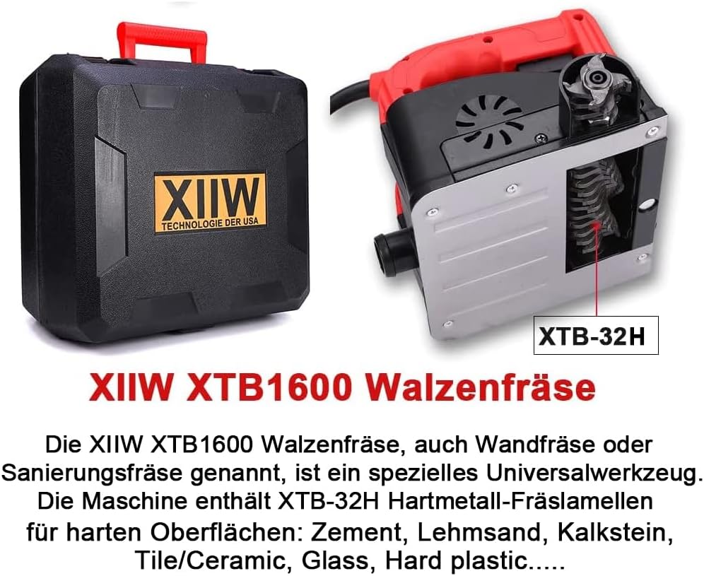 XIIW Betonfräse für Harten Oberflächen, 1600W 4000UPM Walzenfräse Sanierungsfräse Putzfräse Mauerfrä