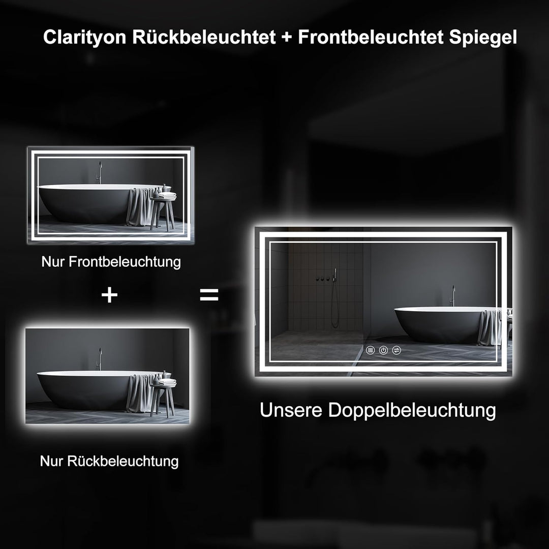 Badspiegel mit Beleuchtung, 60x80cm LED Badezimmerspiegel mit Beleuchtung, Badspiegel Mit Touch Scha