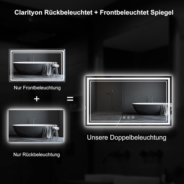 Badspiegel mit Beleuchtung, 60x80cm LED Badezimmerspiegel mit Beleuchtung, Badspiegel Mit Touch Scha