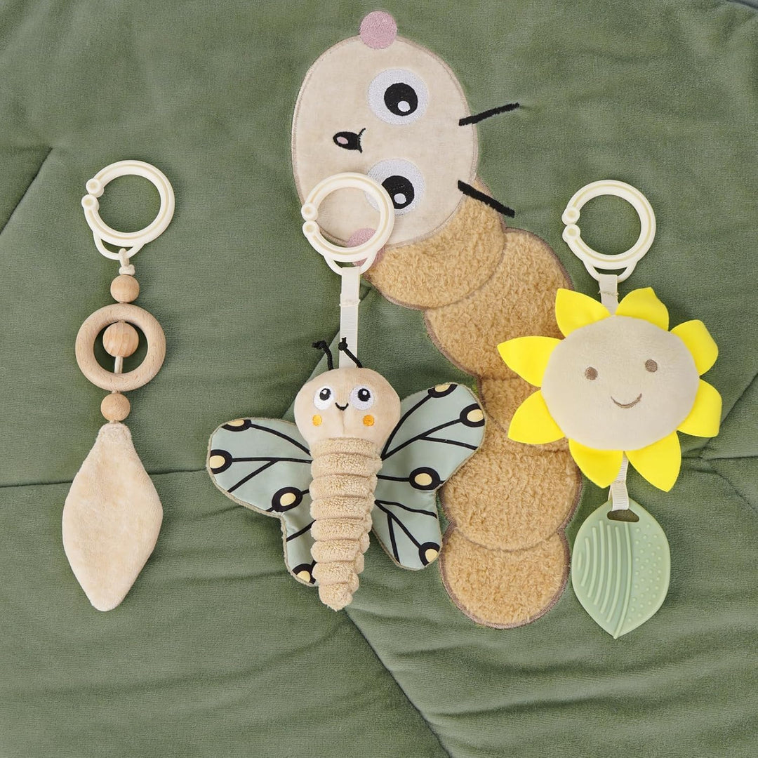 4 IN 1 Blatt Spielbogen Baby, Spielmatte Babies mit Natur Holz Activity Spielbogen, 3 abnehmbaren Sp