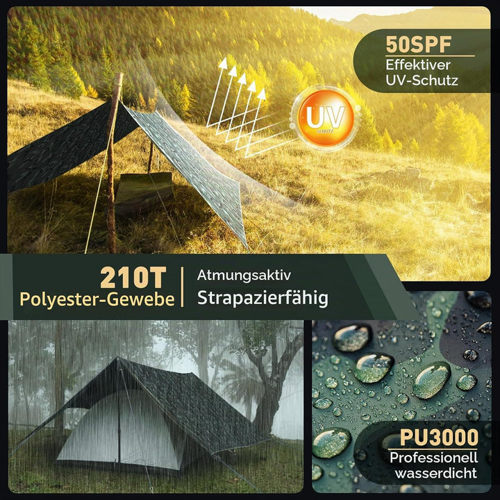 Tarp 3x4M Wasserdicht, Ultraleicht Camping Zeltplane, mit 15 Öse+6 Aluminiumstifte+8 Nylonseile, Ant