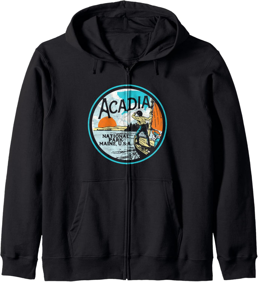 Acadia National Park Retro Maine Vintage Illustrated Sailing Kapuzenjacke