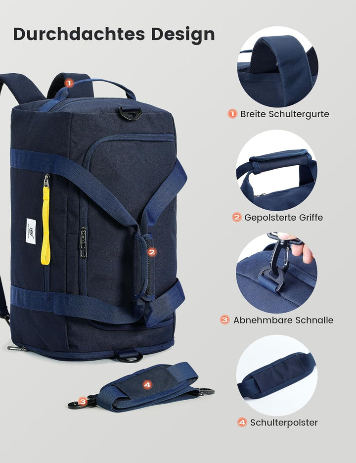 SKYSPER Sporttasche Herren 40l, Sporttasche mit Rucksackfunktion Reisetasche Gym Tasche mit Schuhfac