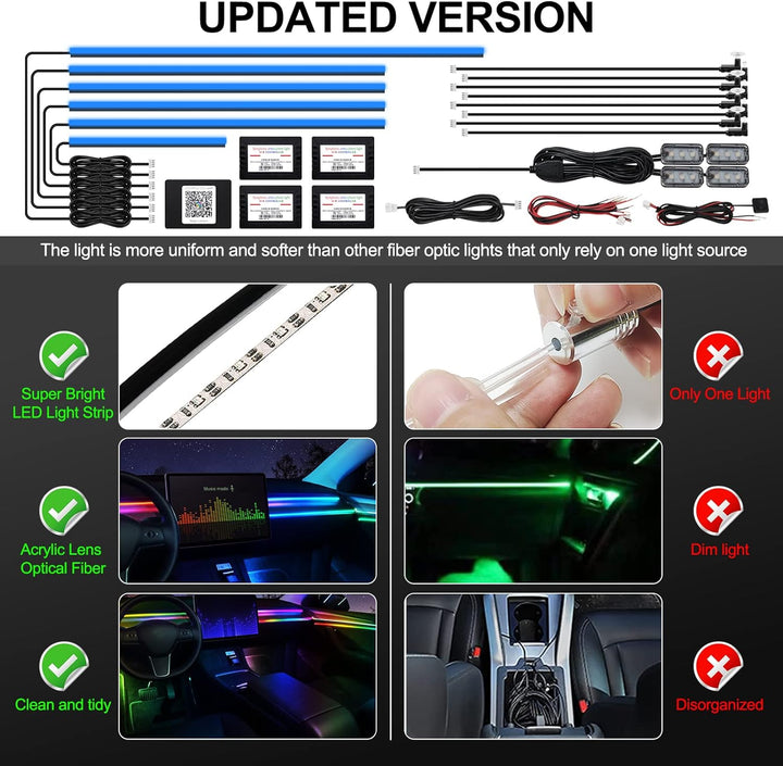 TWETIZ Acrylic Interior Car LED Strip Light with Wireless APP, RGB 18 in 1 with 175 inches 593 LEDs