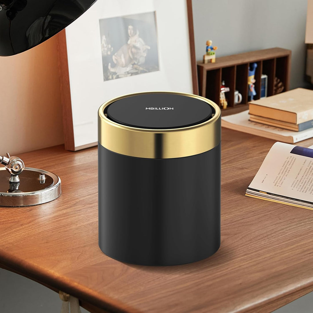 Mbillion Mini-Mülleimer mit Deckel, kleiner Mülleimer für den Schreibtisch, niedlicher Metall für Ti