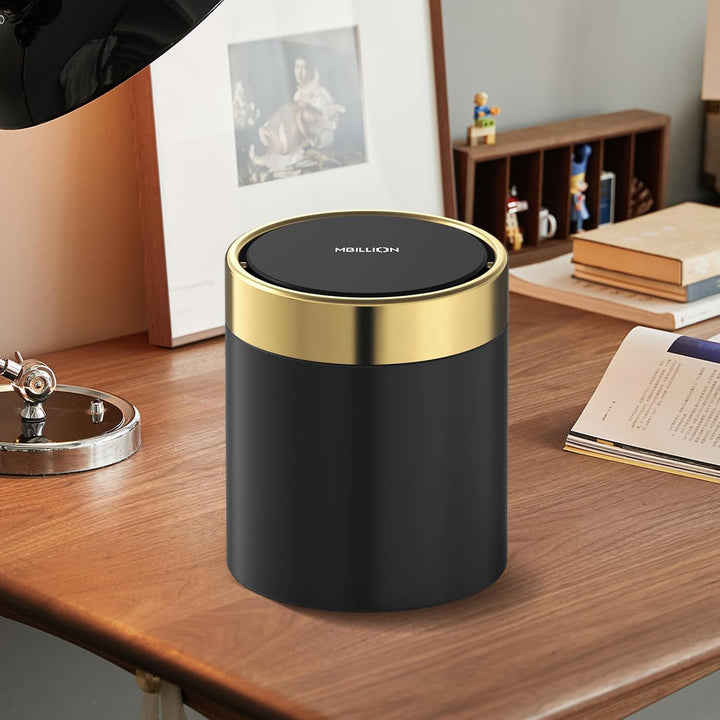 Mbillion Mini-Mülleimer mit Deckel, kleiner Mülleimer für den Schreibtisch, niedlicher Metall für Ti